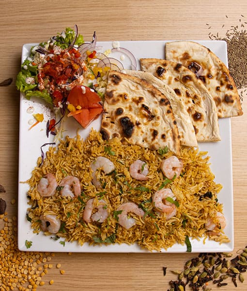 Assiette Crevettes Biryani - Riz parfumé aux crevettes Goa Fast Food Grenoble